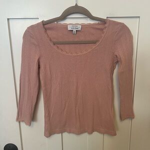 & Other Stories pink ribbed long sleeve top with lace trim XS Feminine